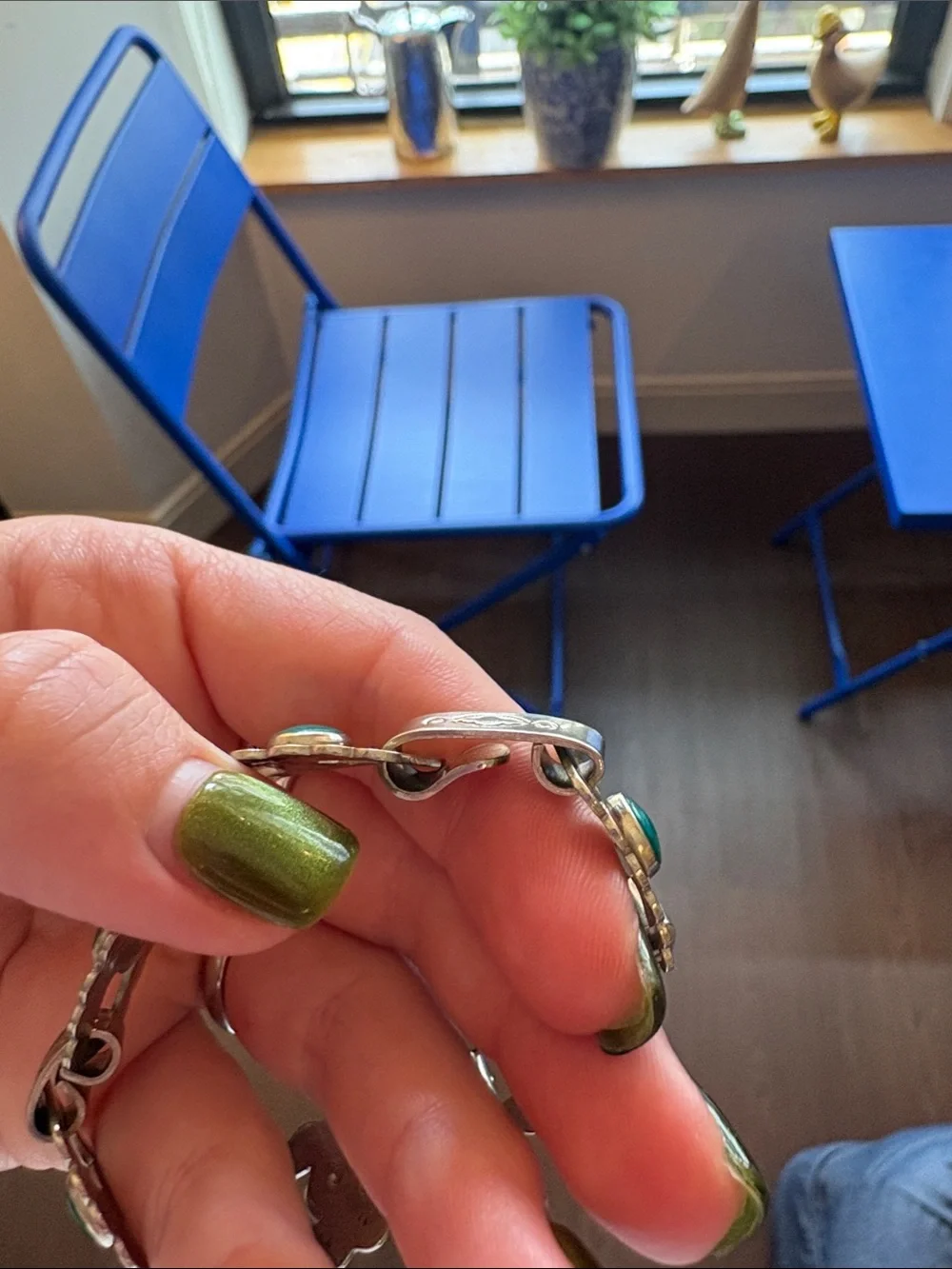 Sterling Silver Green Stone Link Bracelet